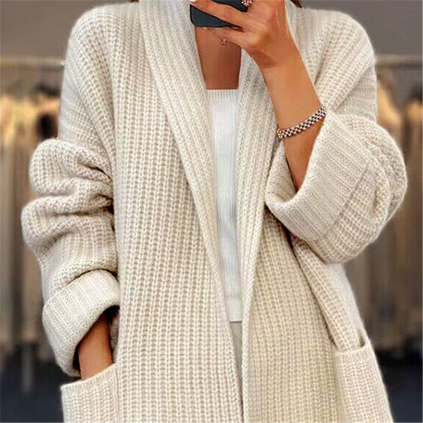 Lapel Knitted Cardigan With Pockets Fashion Casual Loose Sweater Jacket Fall Spring Women's Clothing Grayceful LLC
