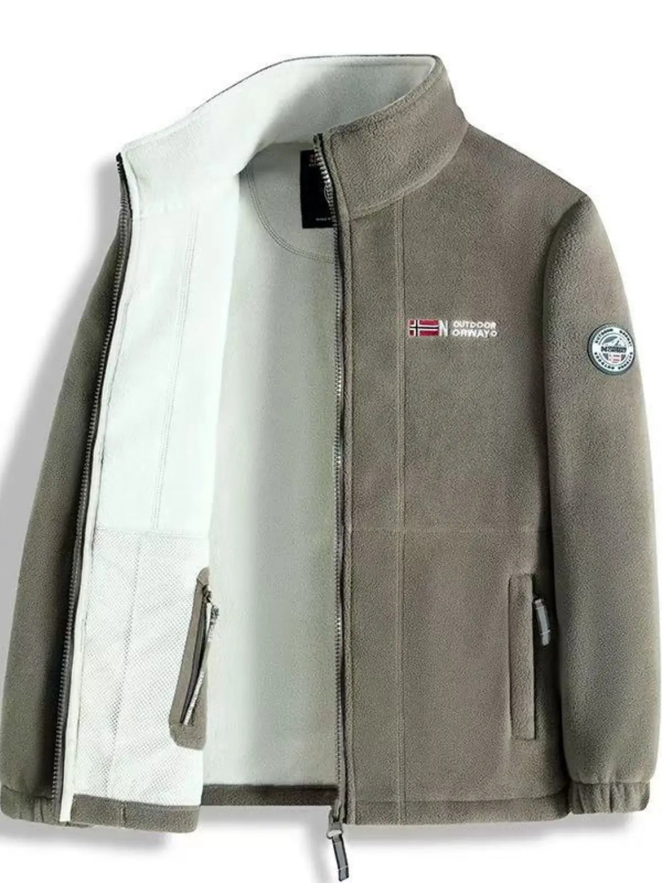 Men'S Letter Embroidery Fleece Jacket, Regular Fit Casual Long Sleeve Zip up Jacket for Fall & Winter, Men'S Outerwear for Outdoor Activities