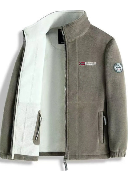 Men'S Letter Embroidery Fleece Jacket, Regular Fit Casual Long Sleeve Zip up Jacket for Fall & Winter, Men'S Outerwear for Outdoor Activities