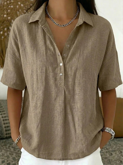 Short Sleeve Button Pullover Shirt – Solid Color Women’s Top FitiqueFit
