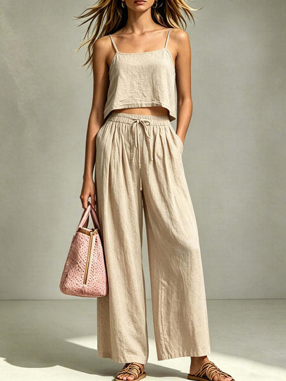 Women's Camisole & Wide-Leg Pants Two-Piece Set – Casual Summer FitiqueFit