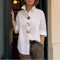 Stand-Up Collar Metal Button Long Sleeve Shirt – Women’s Loose Fit FitiqueFit