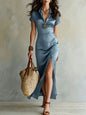 Women's High-Waist Slim-Fit Slit Maxi Dress FitiqueFit