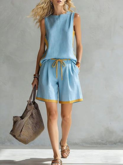 Solid Color Loose Casual Vest and Shorts Set FitiqueFit