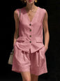 Women’s Cotton Linen Sleeveless Vest Top and Shorts Set FitiqueFit