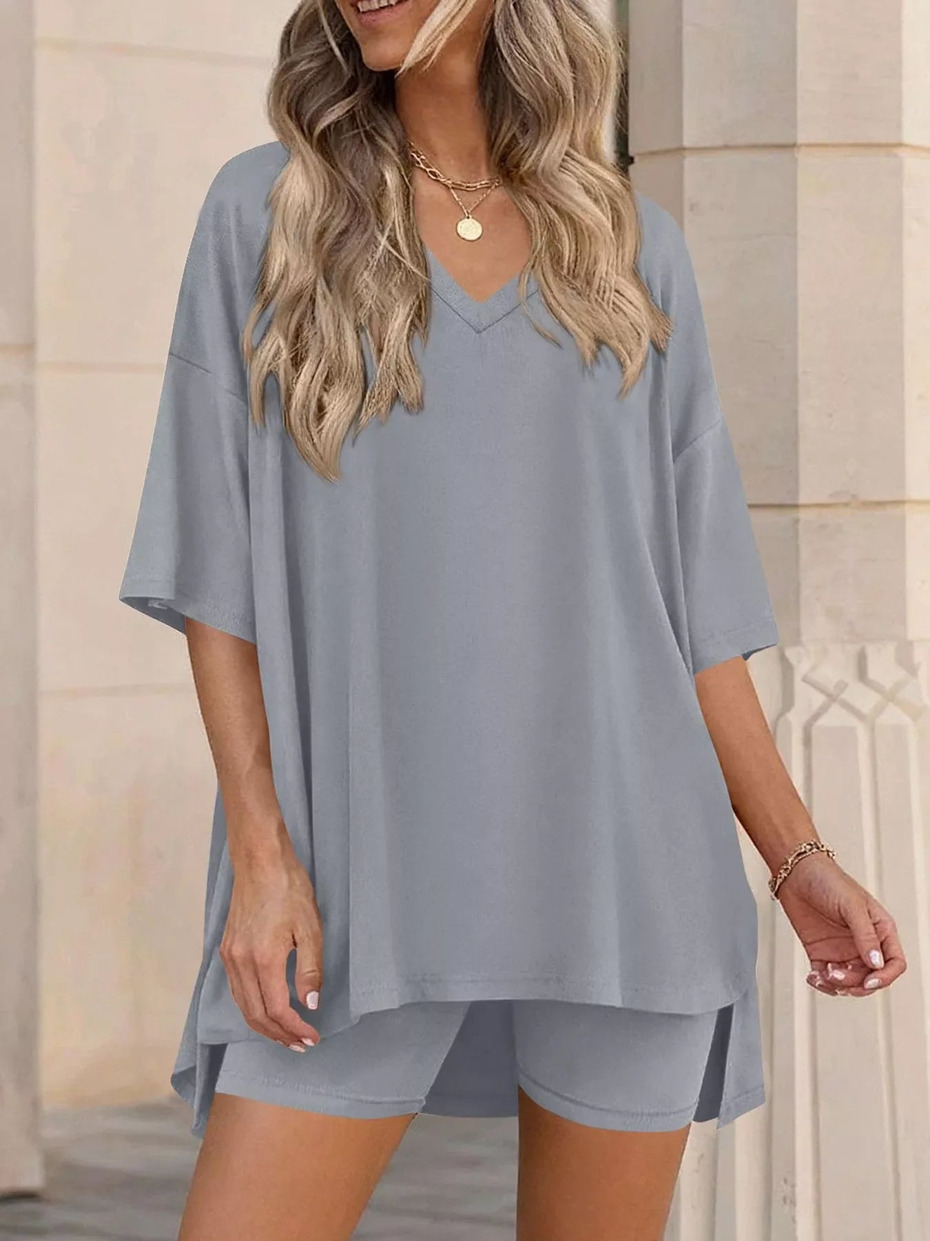 Full Size Casual Loose V-Neck T-Shirt & Shorts Set Plus Size New Era Fashion LLc