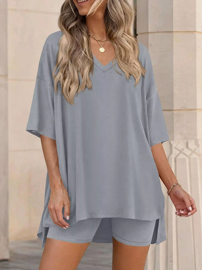 Full Size Casual Loose V-Neck T-Shirt & Shorts Set Plus Size New Era Fashion LLc