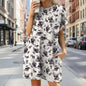 Floral Print Loose Pocket Dress | Round Neck Short Sleeve FitiqueFit