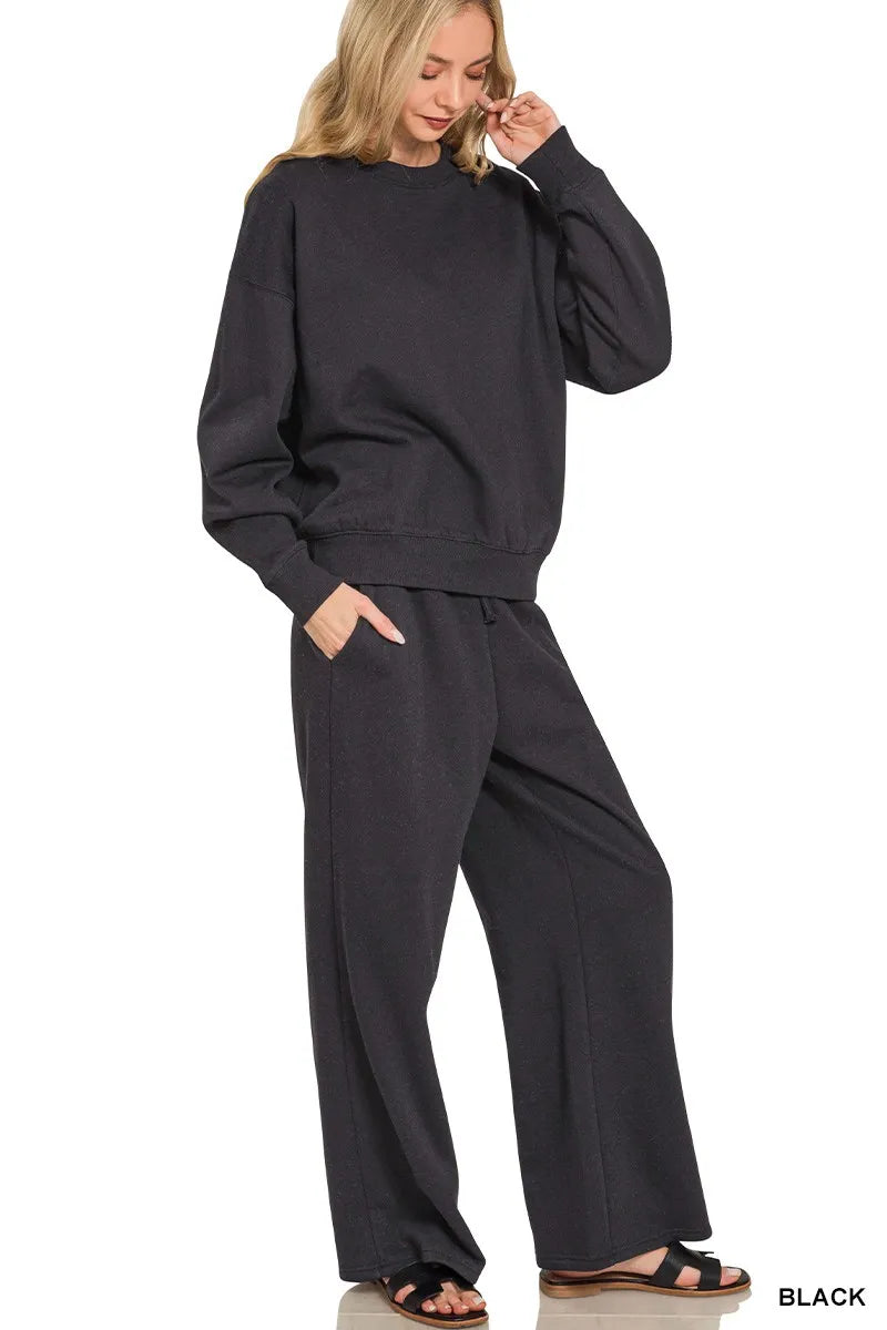 Zenana Fleece Long Sleeve Top and Sweatpants Set West2East Surf