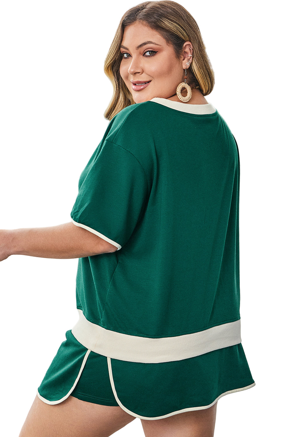 Bonbon Plus Size Contrast Trim T Shirt and Skirt Two Piece Set Garden Naked Curves
