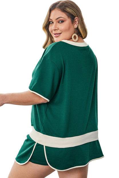 Bonbon Plus Size Contrast Trim T Shirt and Skirt Two Piece Set Garden Naked Curves