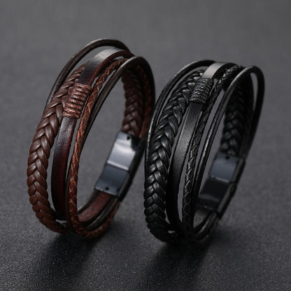 [Stylish Leather Bracelet] Stylish Durable 1pc Men's Hand-Woven Multi-Layer Leather Bracelet | with Buckle Closure, Versatile Accessory for Casual or Formal Wear NovaCart