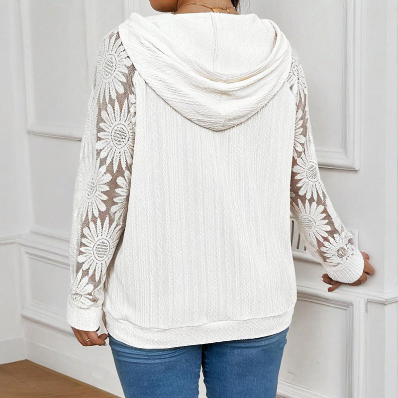 Women’s Plus Size Hoodie – Lace Long Sleeve Pullover Top FitiqueFit
