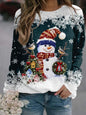 Snowman Printed Panel Loose Sweater – Casual Holiday Knit for Women FitiqueFit