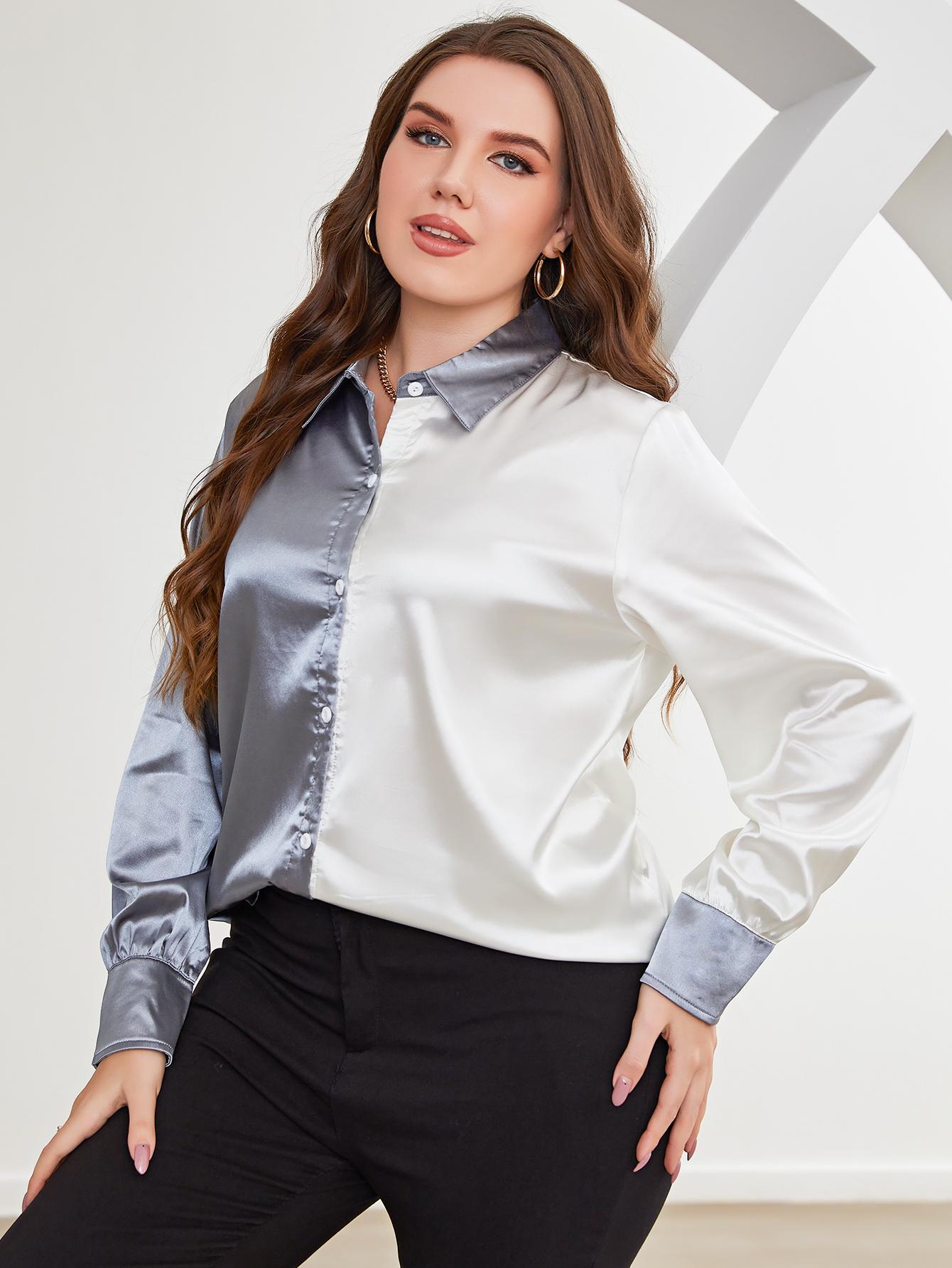 Plus Size Two-Tone Long Sleeve Shirt See size chart under “more details” The Fashion Celestial