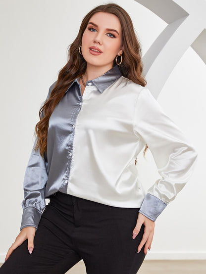 Plus Size Two-Tone Long Sleeve Shirt See size chart under “more details” The Fashion Celestial