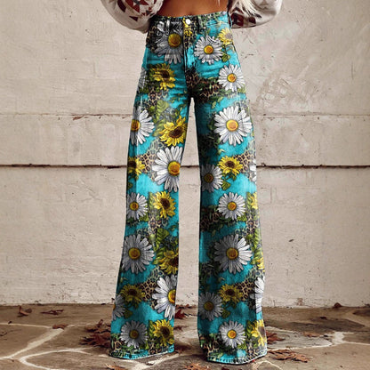 Women's Printed Flare Pants – Mid-Waist Full Length Plus Size FitiqueFit