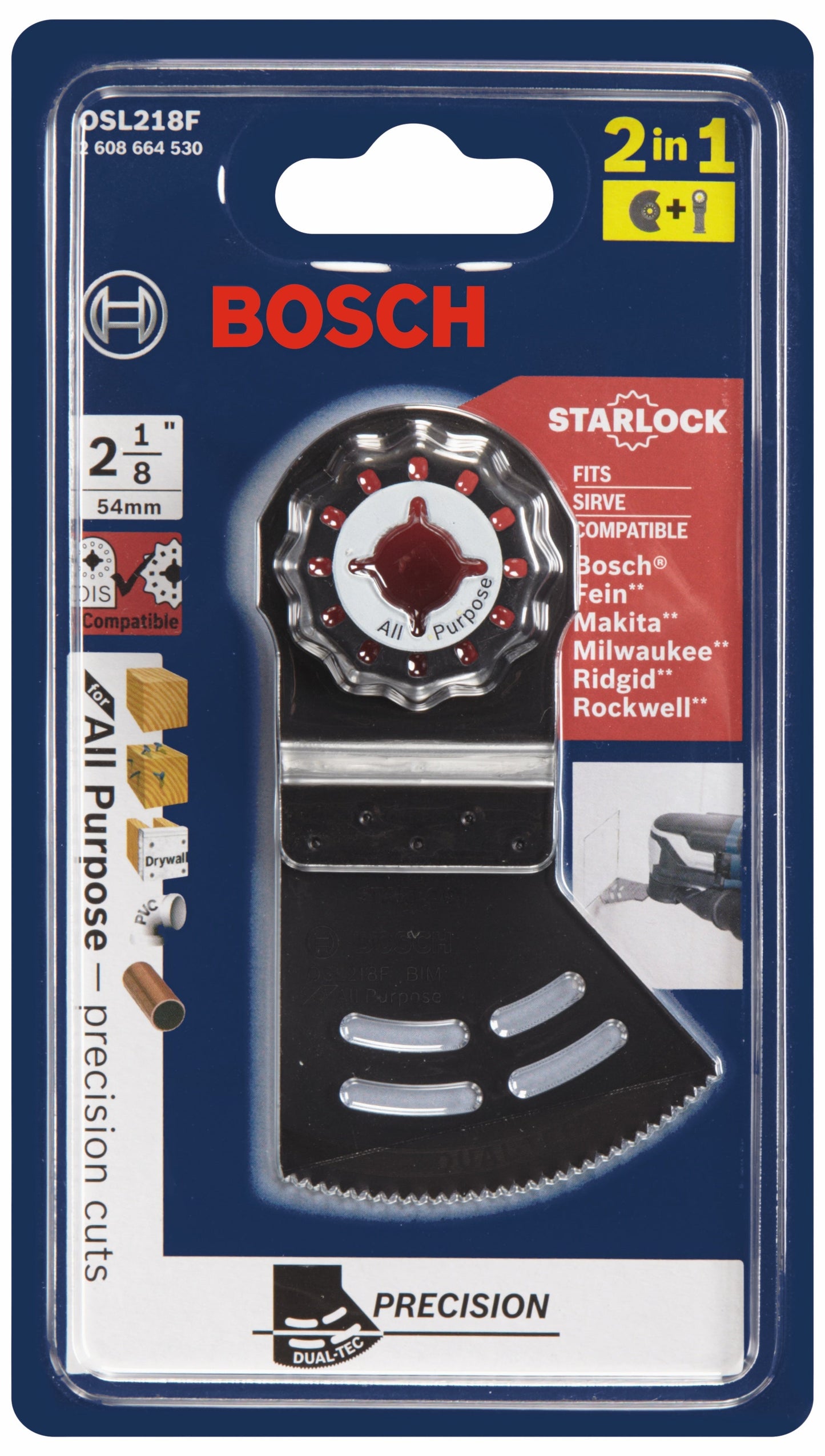 BOSCH OSL218F 2-1/8 In. Starlock® Oscillating Multi-Tool 2-in-1 Dual-Tec Bi-Metal Plunge Blade VM Hardware