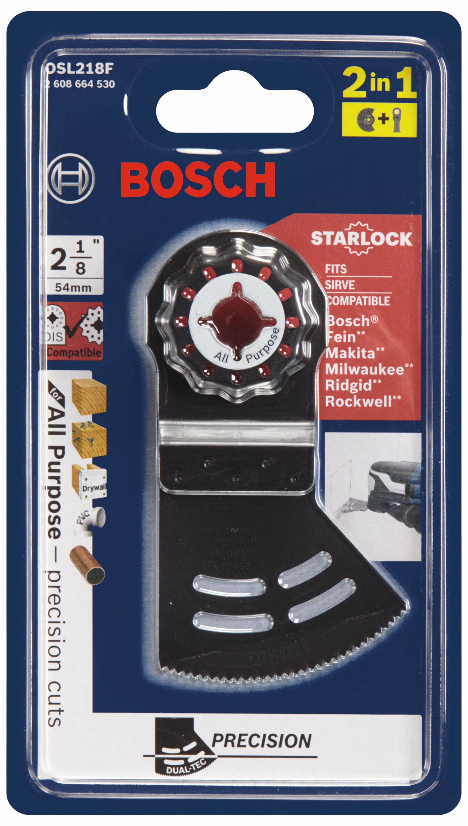 BOSCH OSL218F 2-1/8 In. Starlock® Oscillating Multi-Tool 2-in-1 Dual-Tec Bi-Metal Plunge Blade VM Hardware