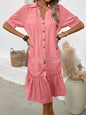 Women's Puff Sleeve Ruffled Hem Mini Dress – Solid Color FitiqueFit