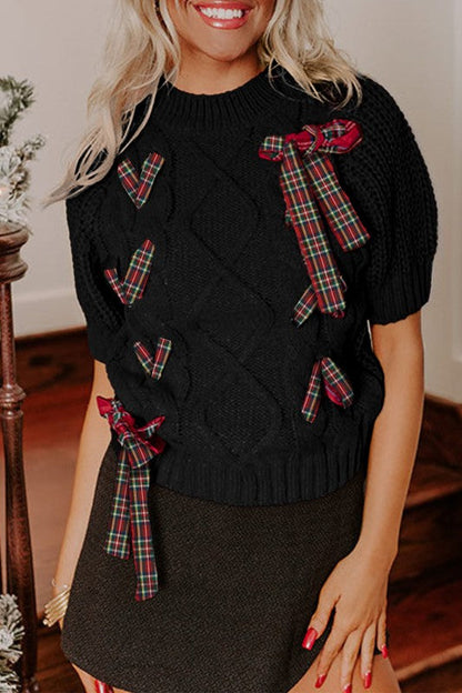 Christmas Plaid Lace-Up Puff Sleeve Sweater Shop Style & More | Fresh Looks, Everyday Deals & Free Shipping