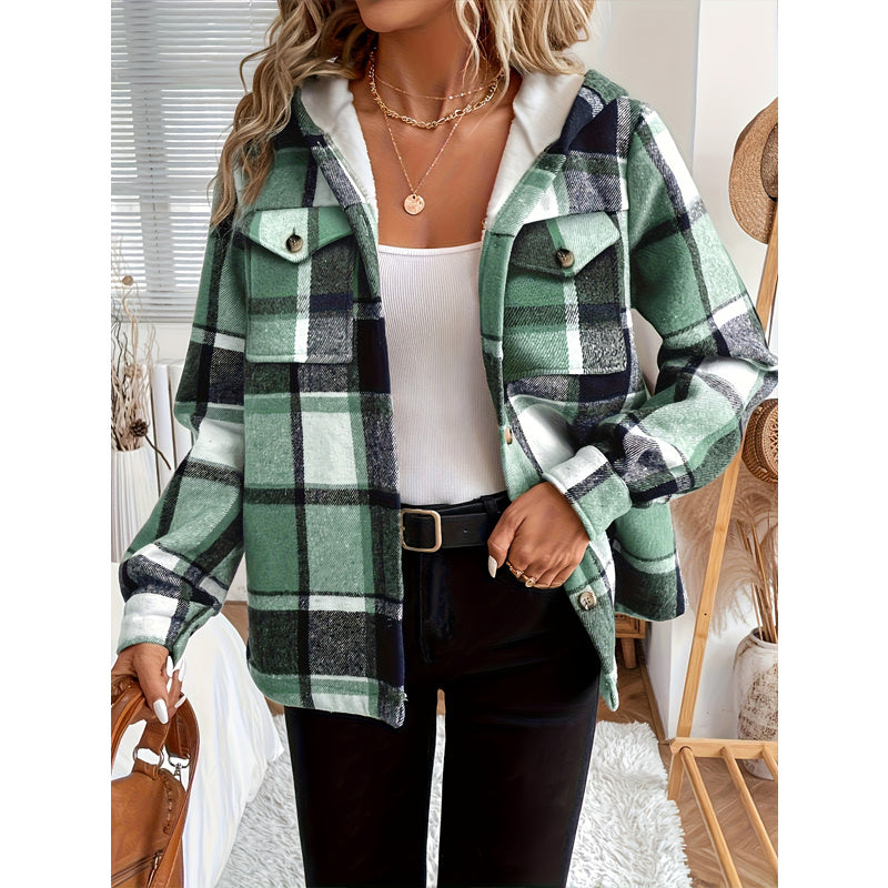 Women's Plaid Fleece Lined Hooded Jacket FitiqueFit