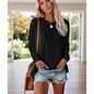 Women's Solid-Color Long-Sleeve Crew-Neck Pullover T-Shirt FitiqueFit