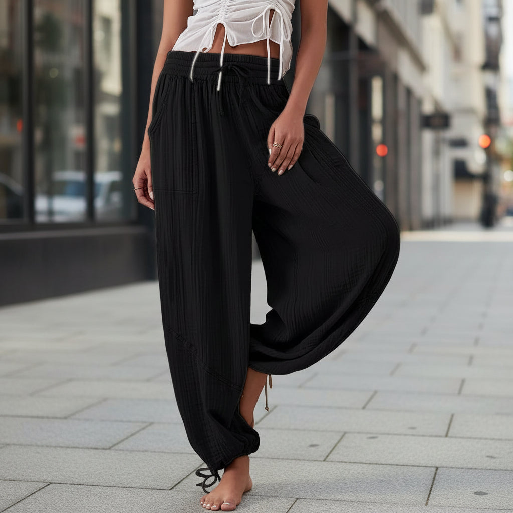 Women's High-Waist Wide-Leg Pants with Tie Waist & Pockets – 8 Colors FitiqueFit