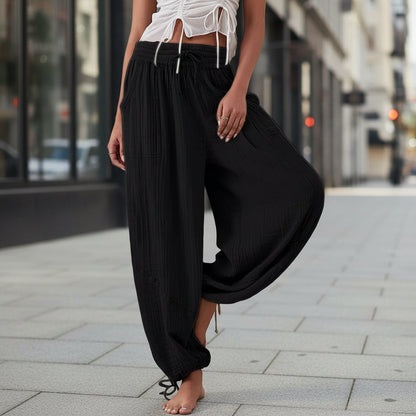 Women's High-Waist Wide-Leg Pants with Tie Waist & Pockets – 8 Colors FitiqueFit