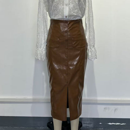 Women’s Faux Leather High-Waisted Bodycon Midi Skirt FitiqueFit