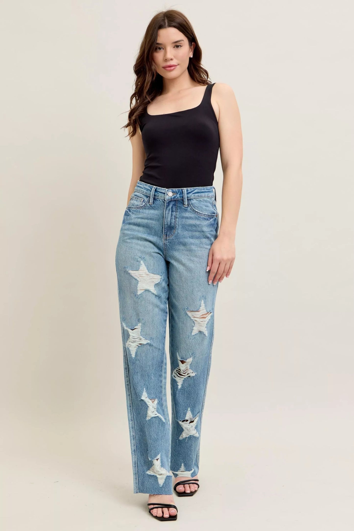 Judy Blue Full Size High Waist  Rigid Magic Star Shaped Destroy 90's Straight Jeans Plus Size Garden Naked Curves