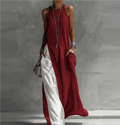 Off-Shoulder Color-Block Flared Maxi Dress with Pockets | 5 Colors FitiqueFit