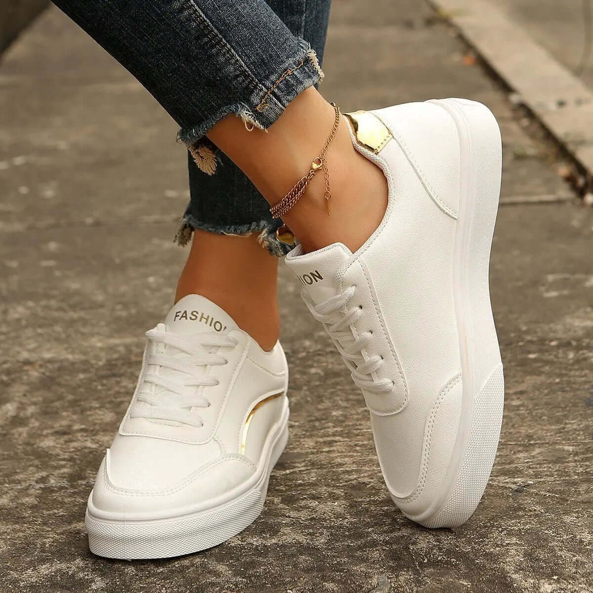 Fashionable Slip-on White Flats with Thick Sole for Women SnagBag