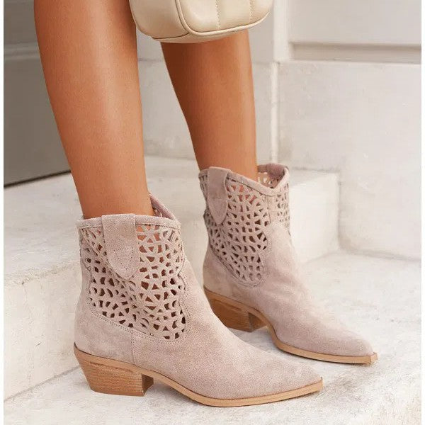 Womens Plus-Size Fashion Ankle Boots With Hollowed-Out Design And Chunky Heel See size chart under “more details” The Fashion Celestial
