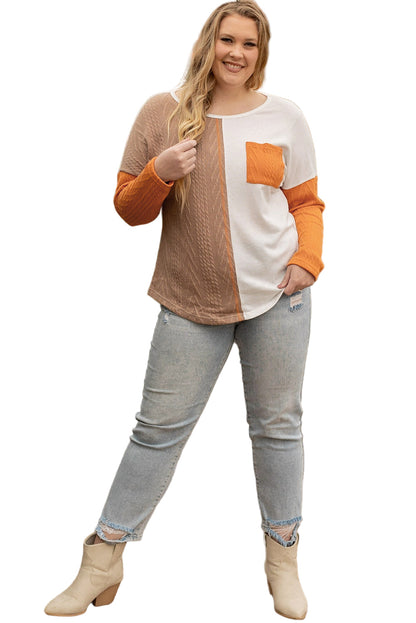 Chestnut Plus Size Pocket Textured Patchwork Top Garden Naked Curves