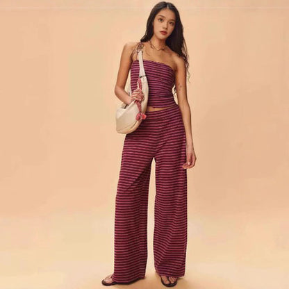 Women's Striped Tube Top & Pants Set – 2-Piece Modal Matching Outfit FitiqueFit