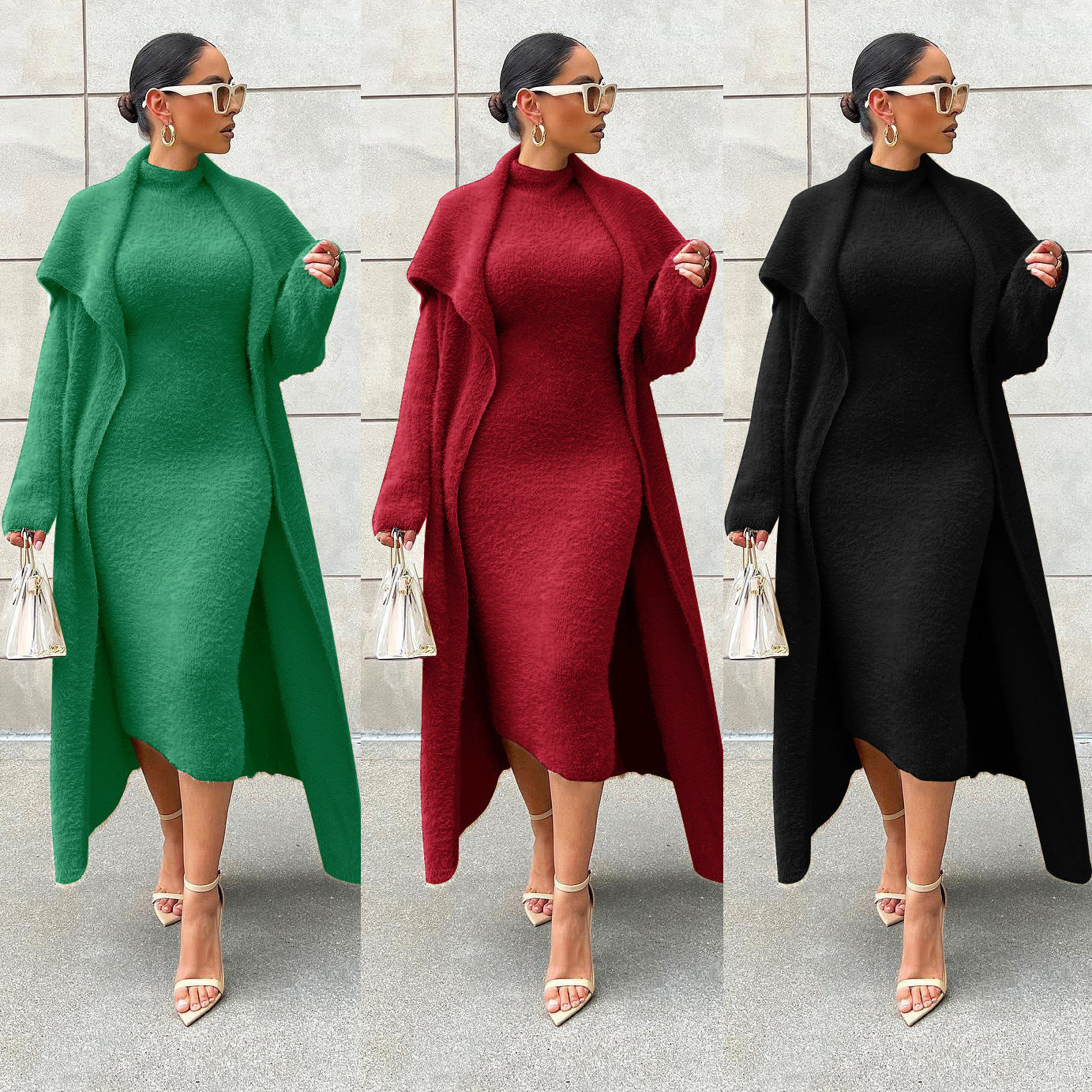 Autumn And Winter Elegant Dress Long Cardigan Velvet Two-piece Suit Grayceful LLC