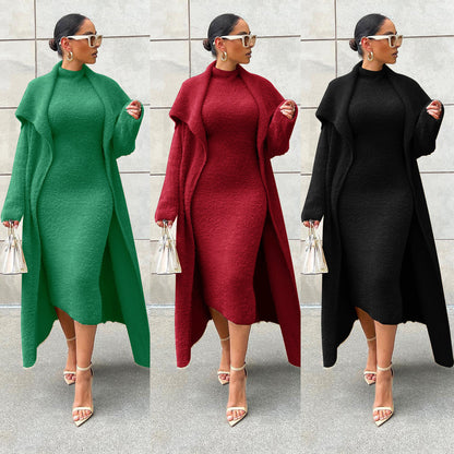 Autumn And Winter Elegant Dress Long Cardigan Velvet Two-piece Suit Grayceful LLC