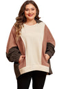 Brown Exposed Seam Colorblock Plus Size Hoodie Garden Naked Curves