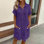 Women's Casual Loose Short-Sleeve Midi Shirt Dress – Button-Down FitiqueFit