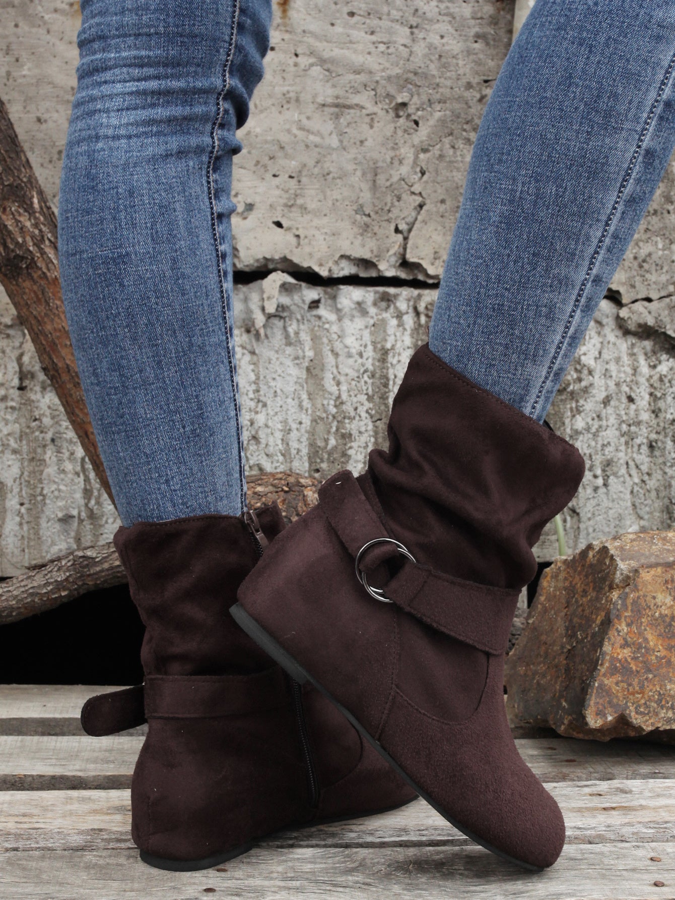1.18inch Inner Height Increase Women's Short Boots with Flat Sole, Buckle Closure, Comfortable, Warm, and Lightweight, Women Shoes NovaCart