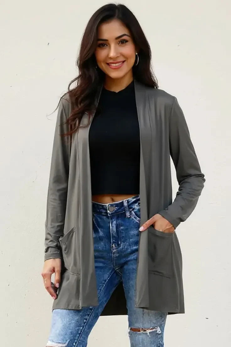 Basic Bae Full Size Open Front Long Sleeve Cardigan with Pockets New Era Fashion LLc