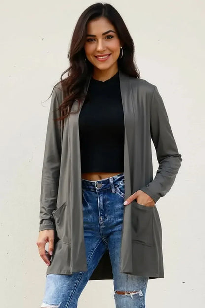 Basic Bae Full Size Open Front Long Sleeve Cardigan with Pockets New Era Fashion LLc