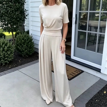 Women's Loose Crew-Neck T-Shirt & Wide-Leg Pants Two-Piece Set FitiqueFit