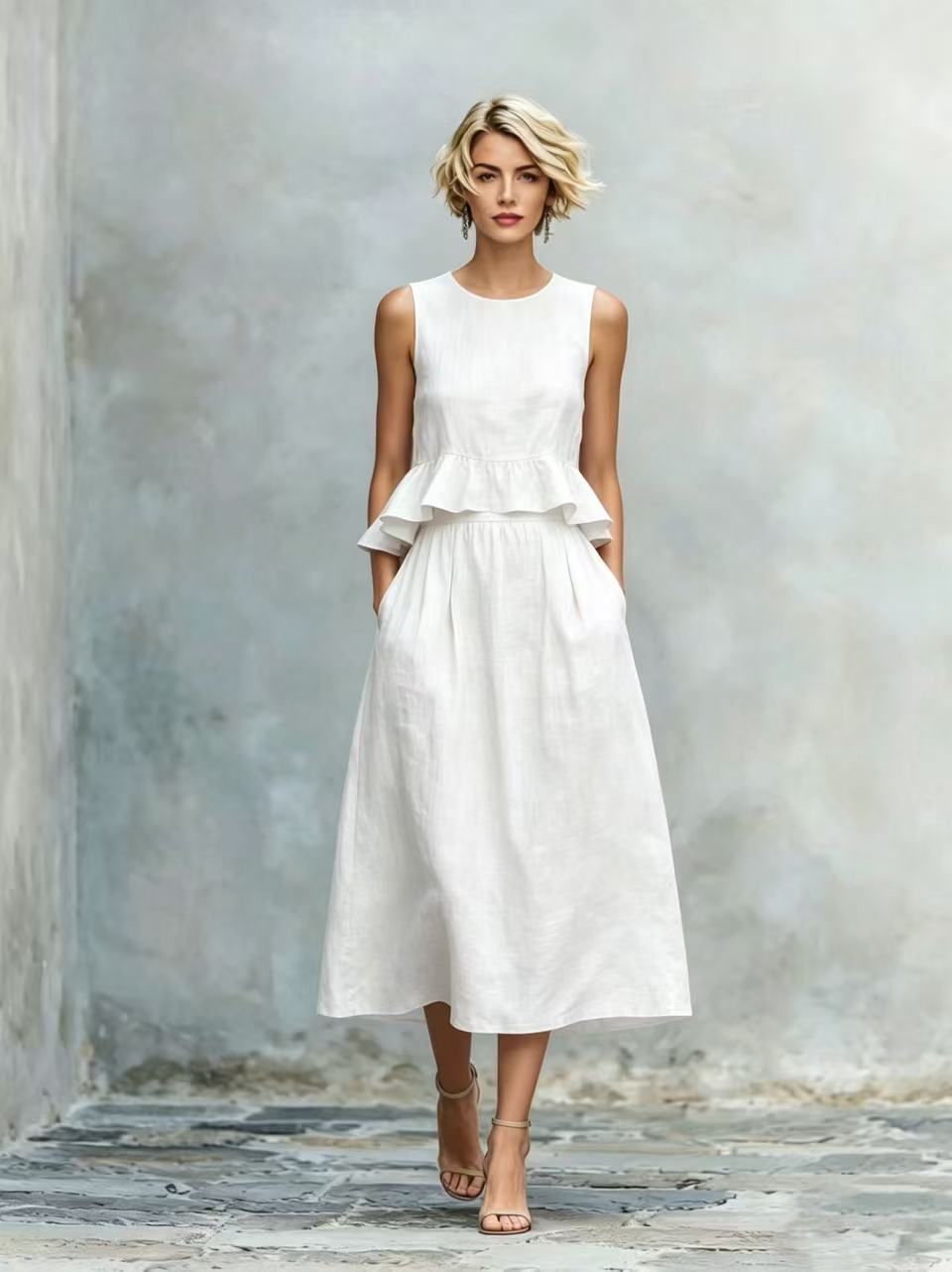 Women's Sleeveless High-Waist Ruffle Trim Maxi Dress FitiqueFit
