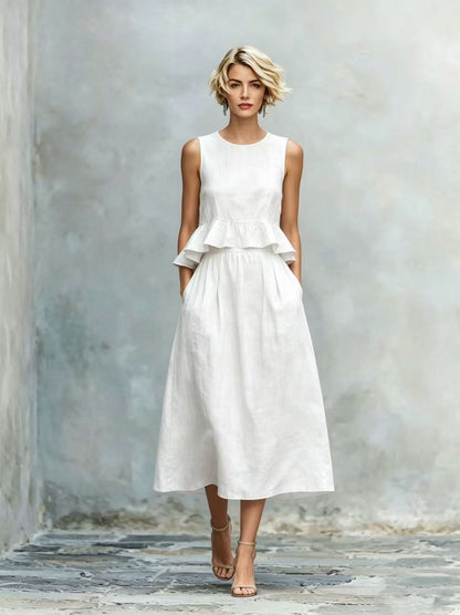 Women's Sleeveless High-Waist Ruffle Trim Maxi Dress FitiqueFit