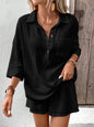 Women's Lapel Collar Double-Panel Shirt & Shorts Two-Piece Set FitiqueFit