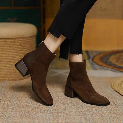Women’s Suede Mid-Heel Martin Boots – Chic Casual Ankle Boots FitiqueFit