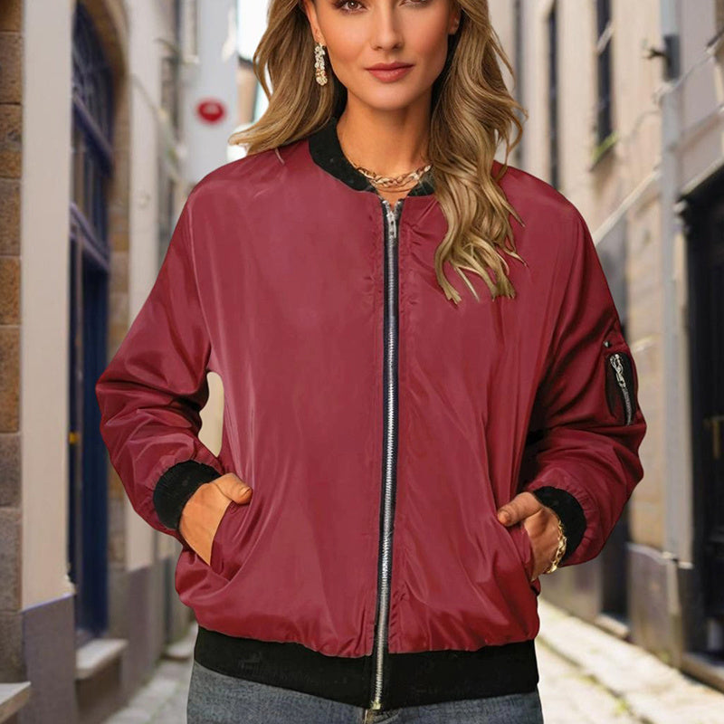 Minimalist Color-Block Stand-Collar Zip Jacket FitiqueFit