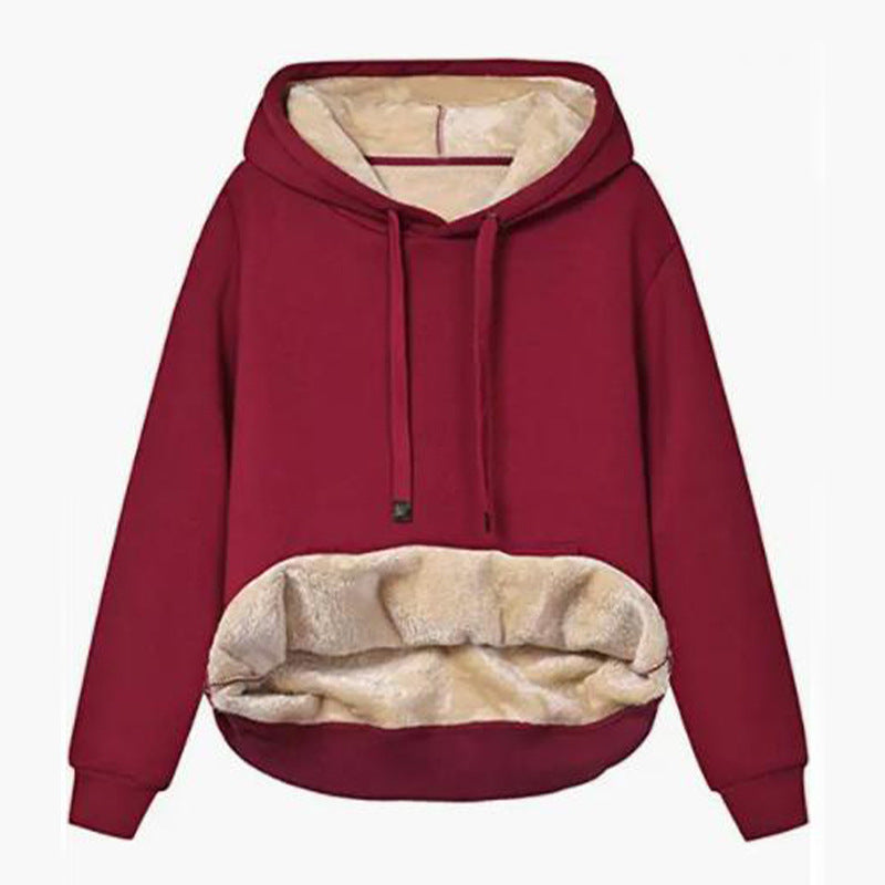 Autumn And Winter Warm Lamb Fleece Pocket Hooded Sports Sweatshirt Jacket For Women See size chart under “more details” The Fashion Celestial